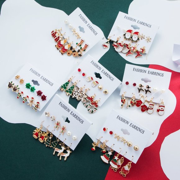 $5 ADD ON ITEM- Christmas Drop Dangle Earrings Ear Studs Set Pack Santa Gift - Picture 4 of 5